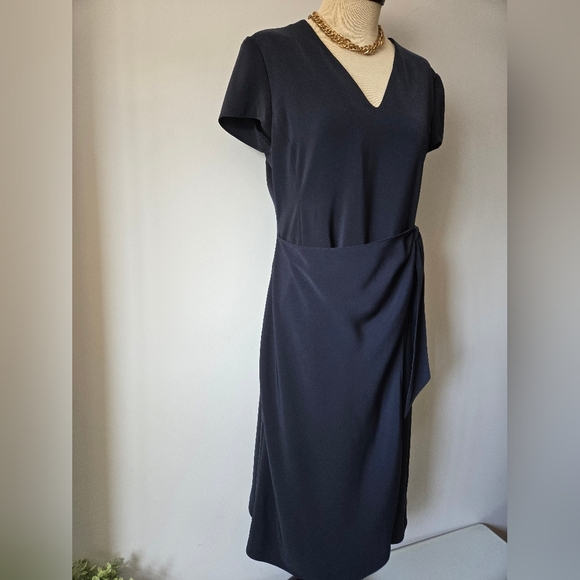 ARMANI COLLEZIONE  Navy Blue Short Sleeve Faux Wrap Midi Dress. Size 10 - Picture 2 of 15
